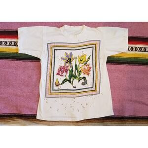 Vintage 1994 Fun Art Single Stitch Tulip Flower Glitter Frame Shirt